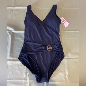 BNWT Michael Kors Navy One-Piece Swimsuit with MK Logo Accent size 6 women